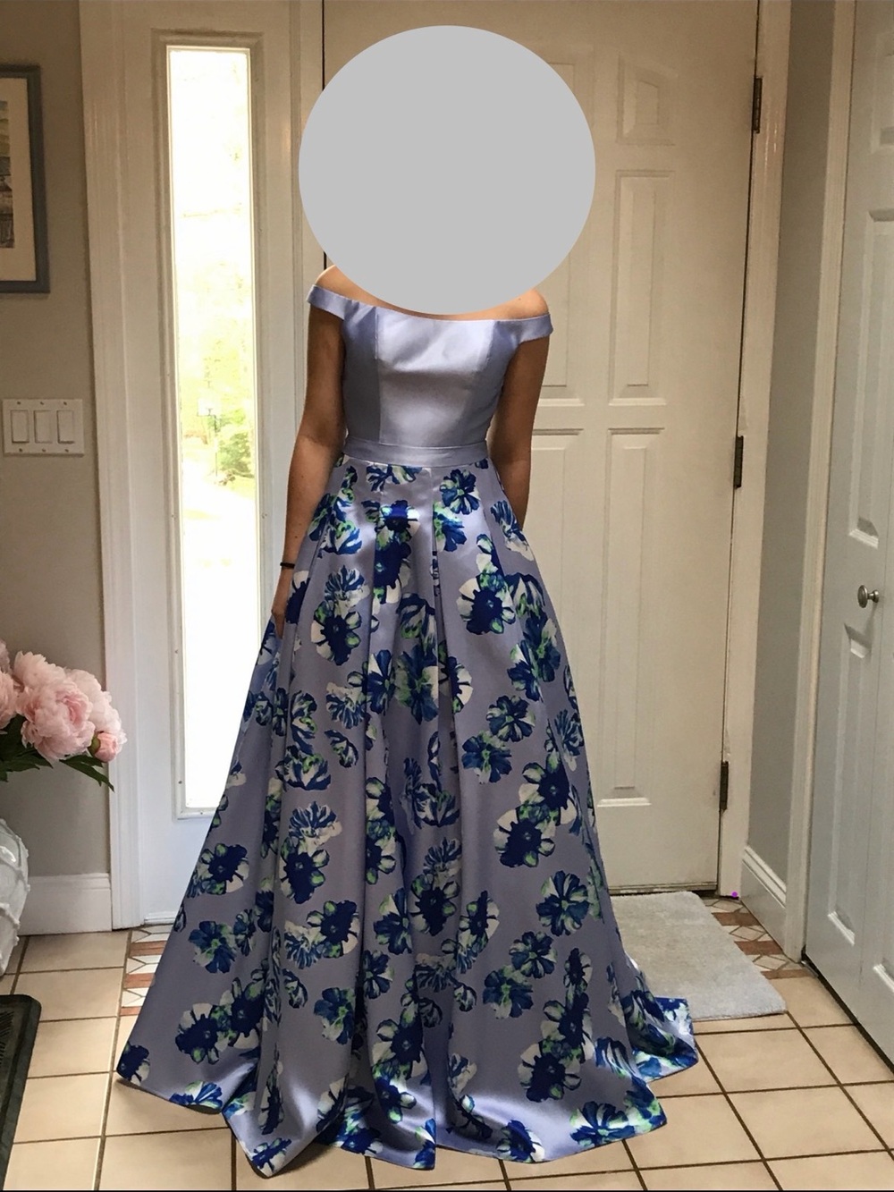 Off-Shoulder Two-piece Lavender Floral Satin Ball Gown Dress